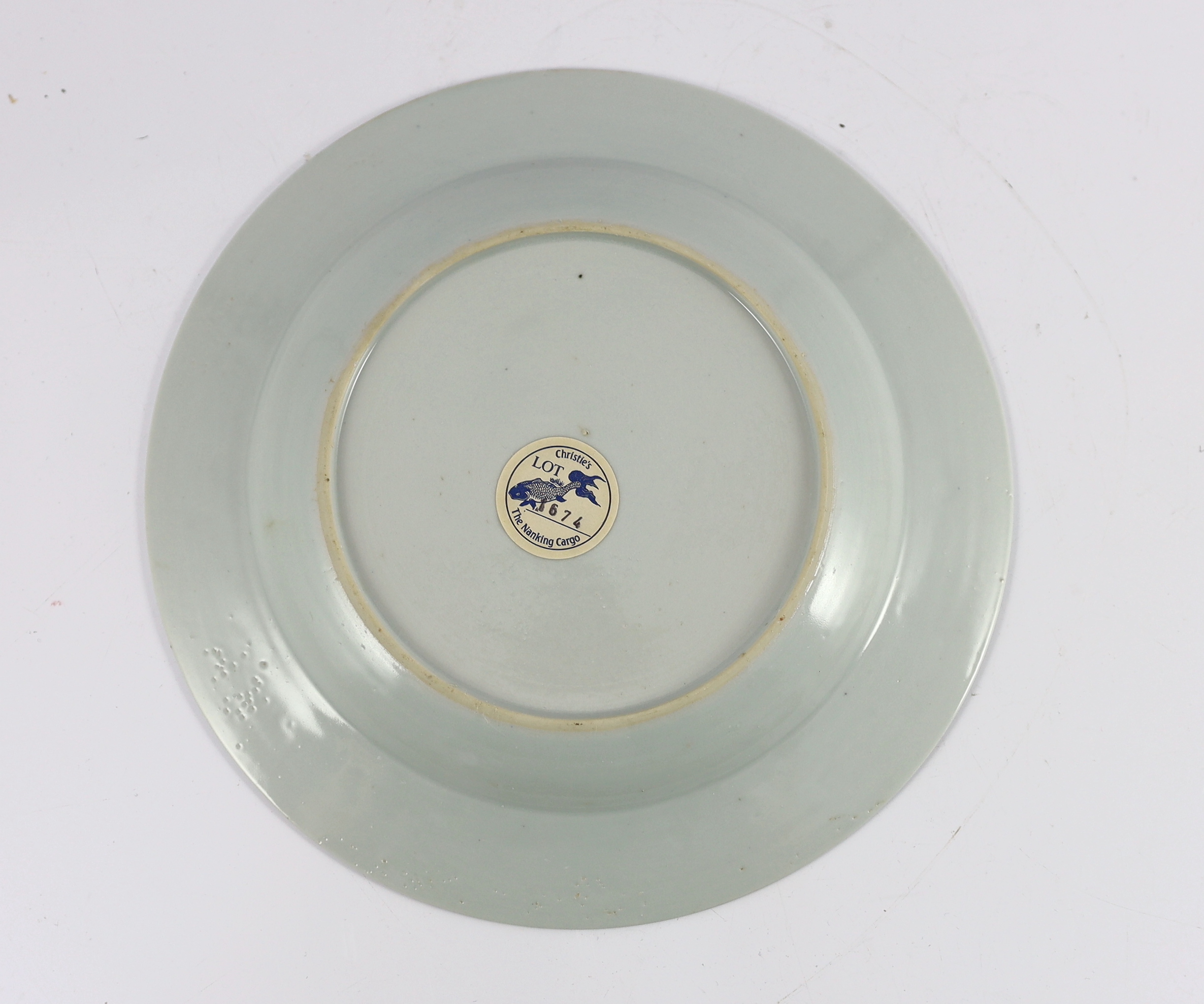 Ten Chinese blue and white ‘Boatman and Six flower border’ plates, Nanking Cargo, c.1750